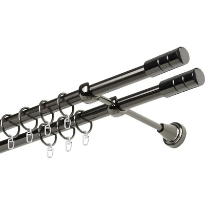 OK-GarnýžeCZ - Garnýž kovová dvouřadá 19mm Cylinder double onyx 210 cm do stěny / kroužky s háčkem