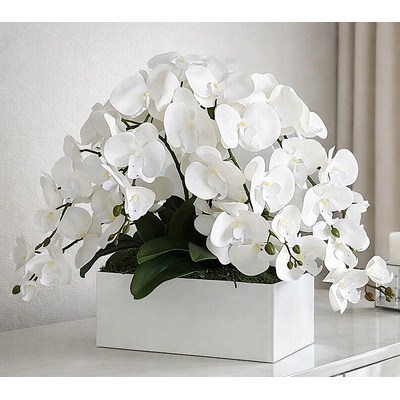 Biela orchidea v sklenenej nádobke v 43 cm