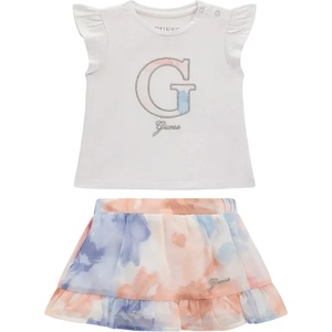 Guess Бяла тениска с цветно G и шарена тюлена пола за бебе момиче Guess