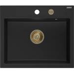 Mexen Oscar гранитна мивка с 1 отделение 580 x 490 mm, черна, сифон златен (6519581000-77-G) Мивка за вграждане