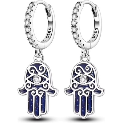 Grace Silver Jewellery stříbrné náušnice se symbolem Fatimy Hamsa E-1484/274 Modrá