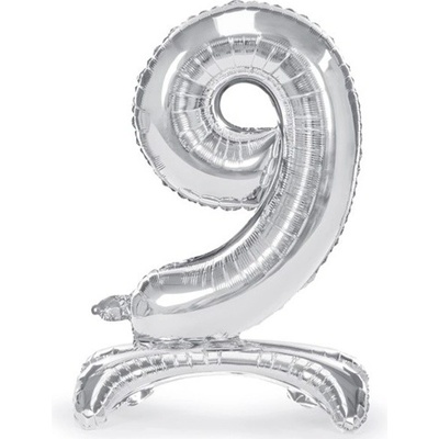 PartyDeco Balónik fóliový Stojacie číslo 9 strieborný 80 cm