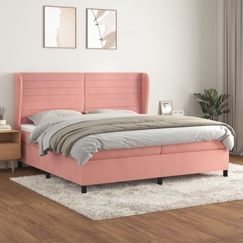 vidaXL Боксспринг легло с матрак, розово, 200x200 см, кадифе (3129296)