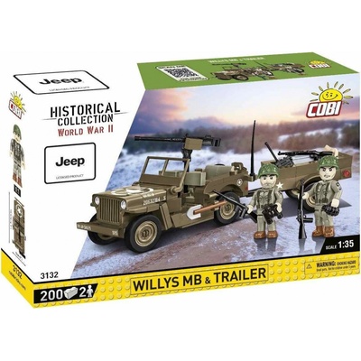 COBI 3132 World War II Americký ozbrojený terénní automobil Jeep Willys MB & Trailer