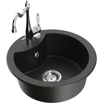 Mexen Diego гранитна мивка с 1 камера и кухненски смесител Carla, черен/златен металик - 6512-75-670700-00 (6512-75-670700-00)