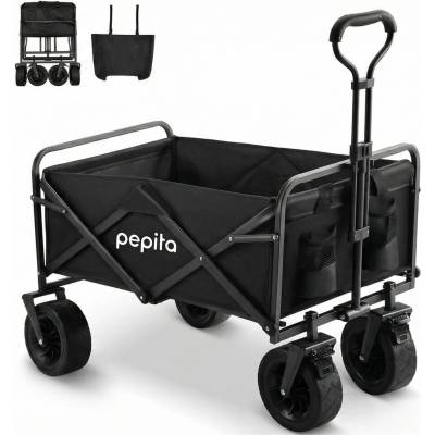 Pepita Сгъваема ръчна количка Pepita с XL колела и регулируема дръжка - черна (KF-GT03)