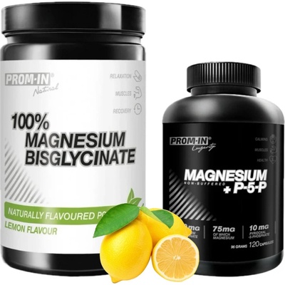 Prom-In 100% Magnesium Bisglycinate 390 g lemon + Magnesium+P5P 120 kapslí