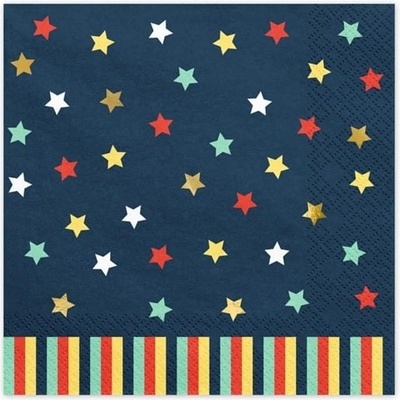 PartyDeco Servítky papierové tmavo modré s hviezdami 33x33 cm 12 ks