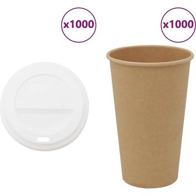 vidaXL хартиени чаши за кафе с капачки 1000 бр. 16oz 400ml (3325222)
