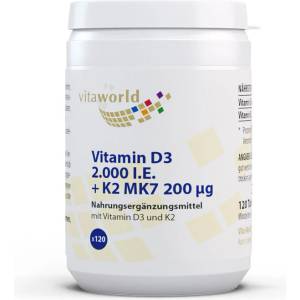 vitaworld Костна система - Витамин D3 50 g + K2 МК7 200 g, 120 таблетки (14444947 VW)