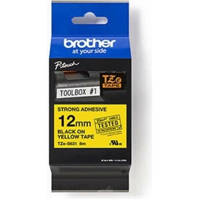 Brother TZe-S631 - Extra silné lepidlo - černá na žluté - Role (1,2 cm x 8 m) 1 kazeta/y lamino páska - pro Brother PT-D210, D600, H110; P-Touch PT-1005, 1880, E800, H110; P-Touch Cube Plus PT-P710