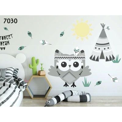 Prehozynapostel Minimalistická nálepka na stenu pre deti sova a teepee stan KMS7030, 50x100cm