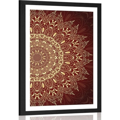 Plakát s paspartou zlatá Mandala na bordó pozadí - 40x60 no frame