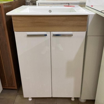 Ramois ПВЦ долен шкаф за баня с мивка Бадем 55 или 65 см, водоустойчив, имитация дърво