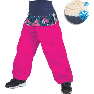 Unuo dětské softshellové kalhoty BATOLE Květinky fuchsiové
