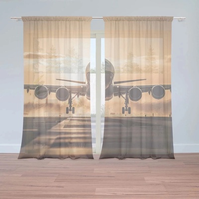 Sablio Záclony Letadlo přistávající při západu slunce: 2ks 150x250cm