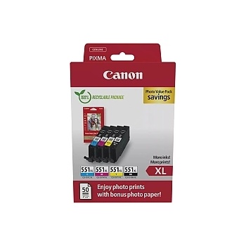 Canon CLI-551XL C/M/Y/BK Photo Value Pack + Canon Plus Glossy II PP-201, 10x15 cm, 100 sheets (6443B008AA_2311B072AA)