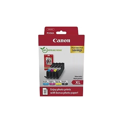 Canon CLI-551XL C/M/Y/BK Photo Value Pack + Canon Plus Glossy II PP-201, 10x15 cm, 100 sheets (6443B008AA_2311B072AA)