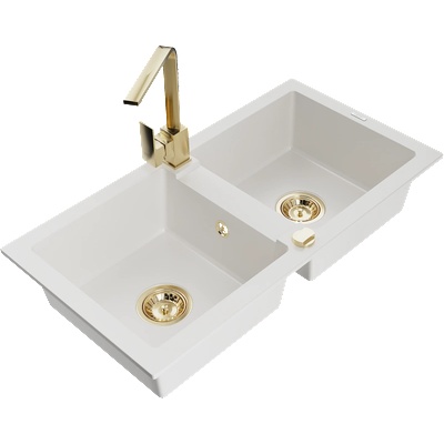 Mexen Mario гранитна мивка с 2 отделения с кухненски смесител Rita, бял - 6504-20-670300-50 (6504-20-670300-50)