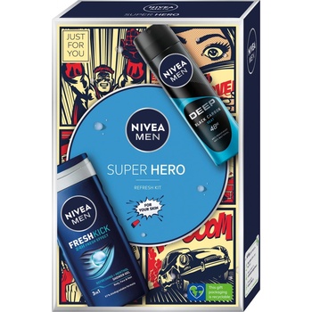 Nivea Men Super Hero sprchový gel Men Fresh Kick 250 ml + antiperspirant Men Deep Beat 150 ml darčeková sada