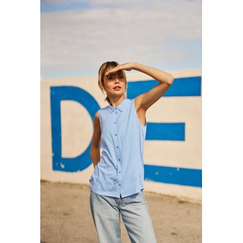 Moodo Синьо-бяла раирана риза без ръкави Moodo | Byal | ЖЕНИ | XS