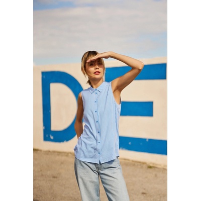 Moodo Синьо-бяла раирана риза без ръкави Moodo | Byal | ЖЕНИ | XS
