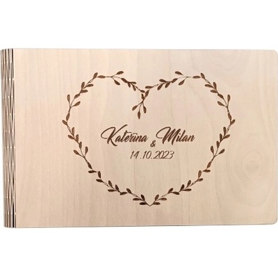 Dřevěné fotoalbum SRDCE LIST s vlastním textem