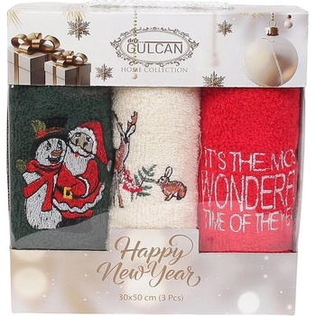 Коледни хавлиени кърпи в три цвята с тематични бродерии