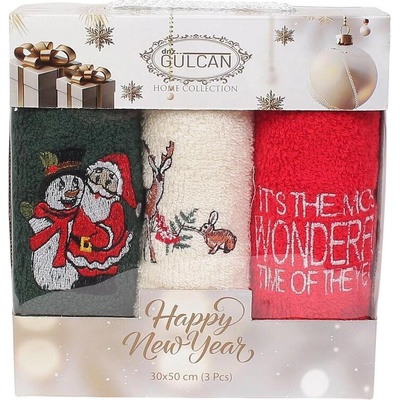 Коледни хавлиени кърпи в три цвята с тематични бродерии
