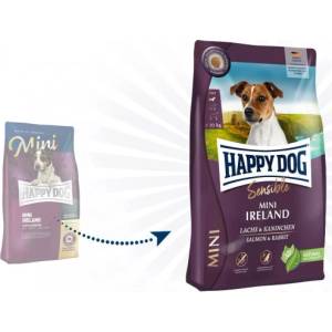 Happy Dog Mini Ireland - храна за чувствителни кучета от дребни породи, склонни към алергични прояви, със сьомга, заешко, ечемик и овес 10 кг, Германия - 61221