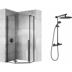Rea Комплект душ кабина Rea Diamond черна 90x90 и душ колона FDesign Anima Quadro черна (5902557345212+FD5-ANA-7U-22)