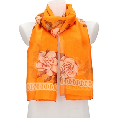 Cashmere dámska letná šatka šál oranžová s kvetmi