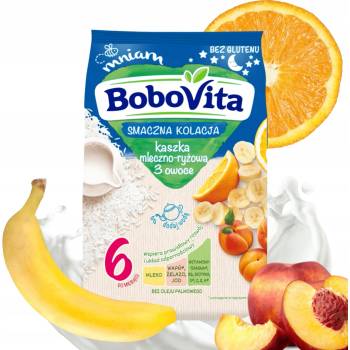 Bobovita Mliečno-ryžová kaša 3 plody pomaranč banán marhuľa 230 g