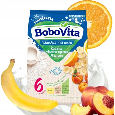 BoboVita Mliečno-ryžová kaša 3 OVOCIA od 6. mesiaca 230g