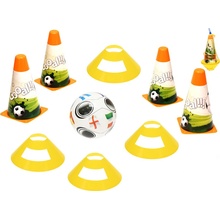 Mikro Trading Fotbalové kužely 18cm 4ks + mety 4ks s míčem 12cm 10m+ v síťce