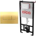 Alcadrain Комплект тоалетно казанче с вградена рамка Alca AM101/1120 и бутон Basic M375, гланцово златисто (AM101/1120+M375)