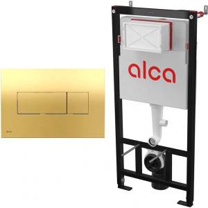 Alcadrain Комплект тоалетно казанче с вградена рамка Alca AM101/1120 и бутон Basic M375, гланцово златисто (AM101/1120+M375)