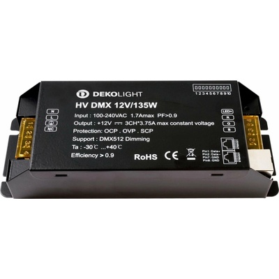 Dekolight KapegoLED napájení HV DMX 12V/135W konstantní napětí IP20 stmívatelné 12V DC 135,00 W 843274
