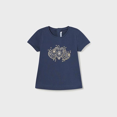 MAYORAL Тениска с къс ръкав basic в тъмно синьо за бебе момиче със златни и сребристи глитери Майорал