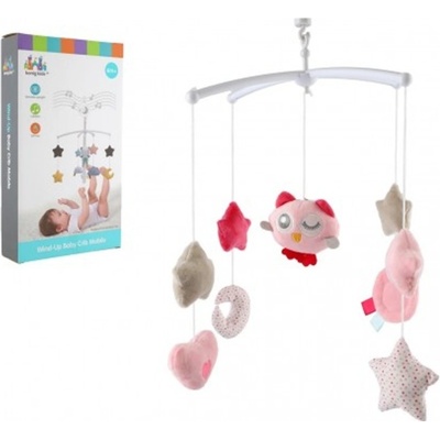 Teddies Kolotoč se sovičkou nad postýlku s natahovacím hrajícím strojkem růžová