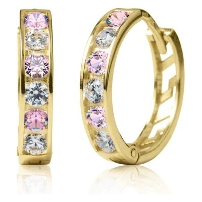 Couple, Kruhové náušnice Elaxi, žluté zlato s růžovými zirkony, Kruhy kloubové, 585-66-3-0380.0Z00.0.14.108.61