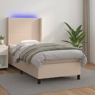 vidaXL Box spring postel s matrací a LED 3139243 umělá kůže cappuccino