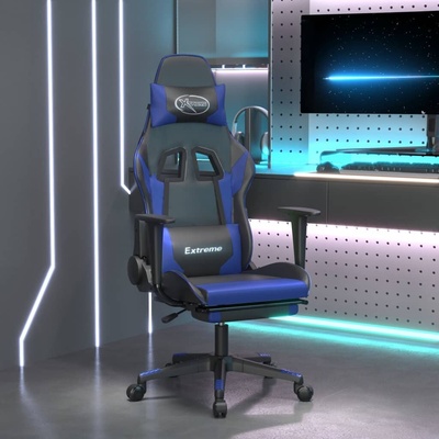 vidaXL Herní židle s podnožkou černá a modrá umělá kůže 3143699