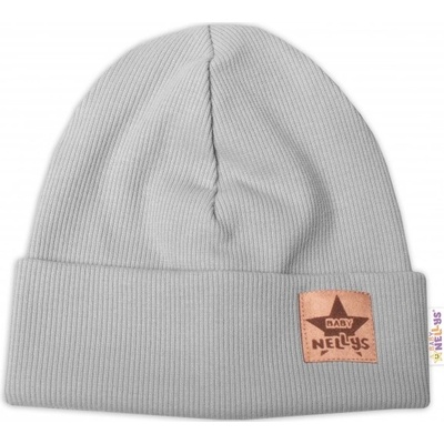 Baby Nellys žebrovaná dvouvrstvá čepice s lemem šedá