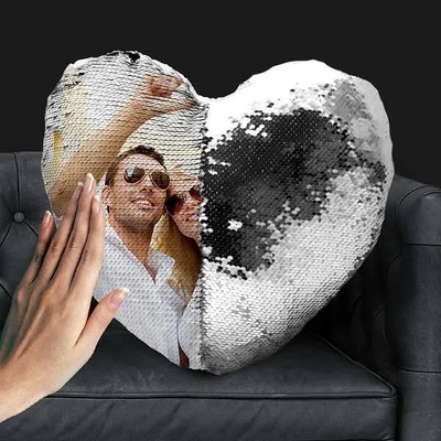 Магическа възглавница сърце с пайети - сребристо