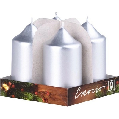 Emocio adventní válec 4ks 4 x 75 mm Metal stříbrné