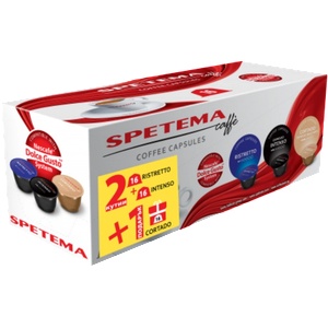 Spetema Caffe Кафе капсули Spetema Ristretto, Intenso с подарък 1 кутия Cortado, съвместими с Dolce Gusto, 48 капсули