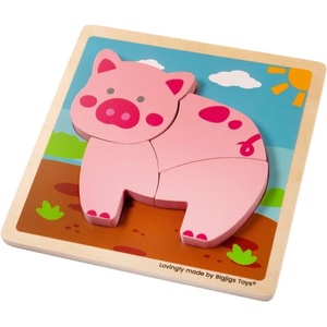 Bigjigs Toys Дървен пъзел Bigjigs - Прасенце (34053) - baby