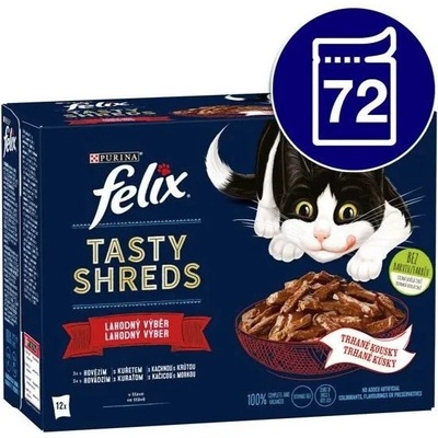 Felix Tasty Shreds kapsičky hovězí,kuře,kachna,krůta 72x80 g