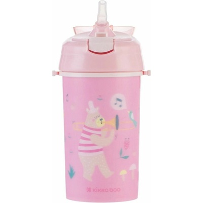 KikkaBoo hrnček so silikon slamkou a popruhom 450ml Music Fest Pink